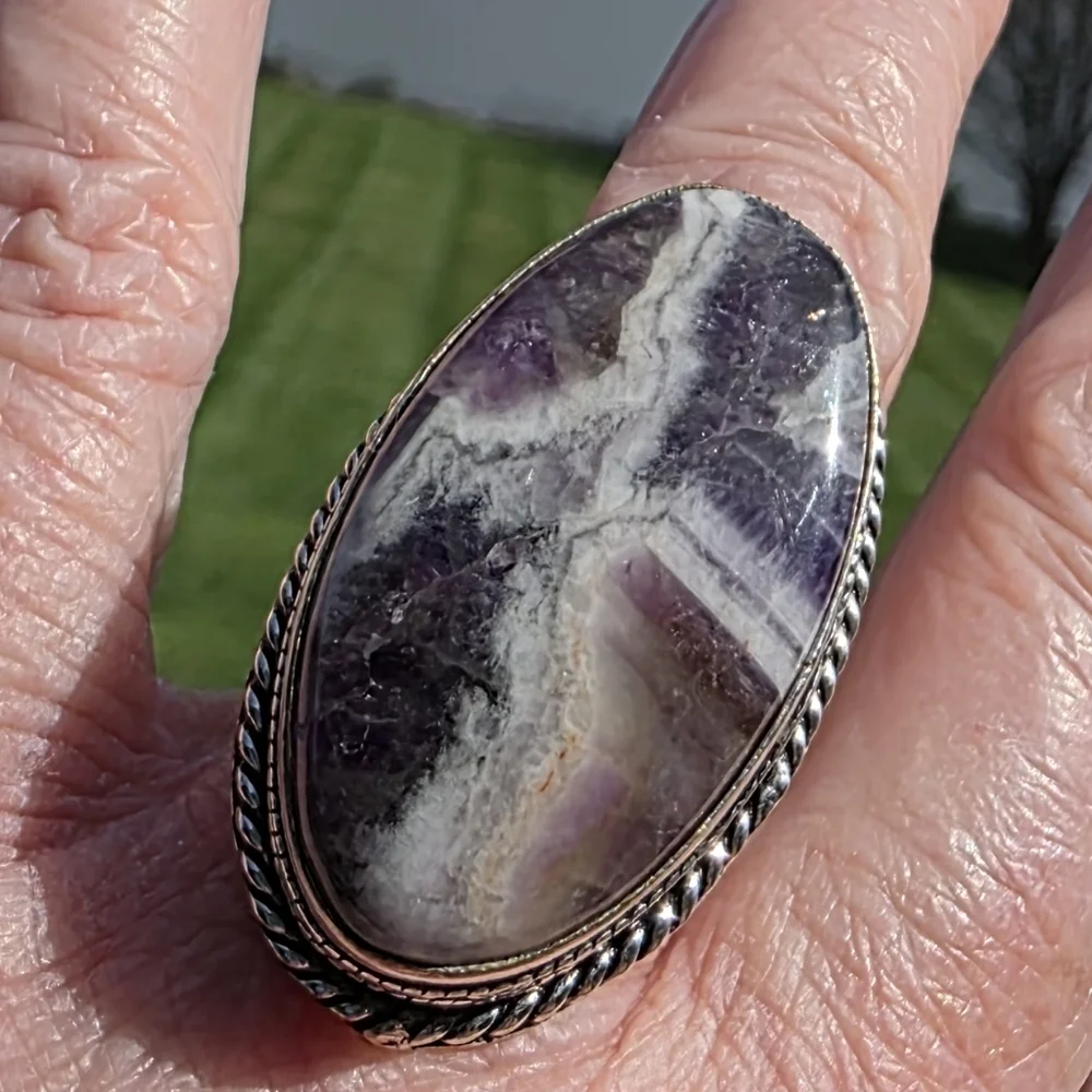 Natural Chevron Amethyst Gemstone Ring in 925 Sterling Silver (7)